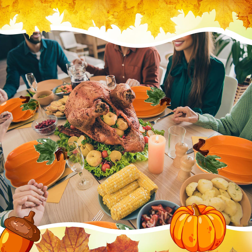 8 Pcs 5.91'' Ceramic Pumpkin Plates Fall Appetizer Dishes, Orange