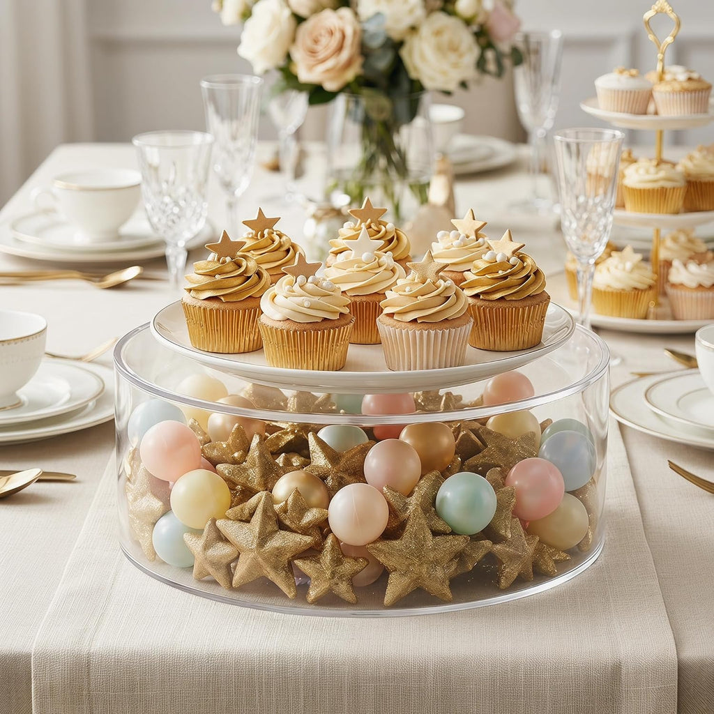 11.8 Inch Clear Acrylic Cake Stand, Round Cylinder Display Riser Dessert Cupcake Holder with Hollow Bottom Removal