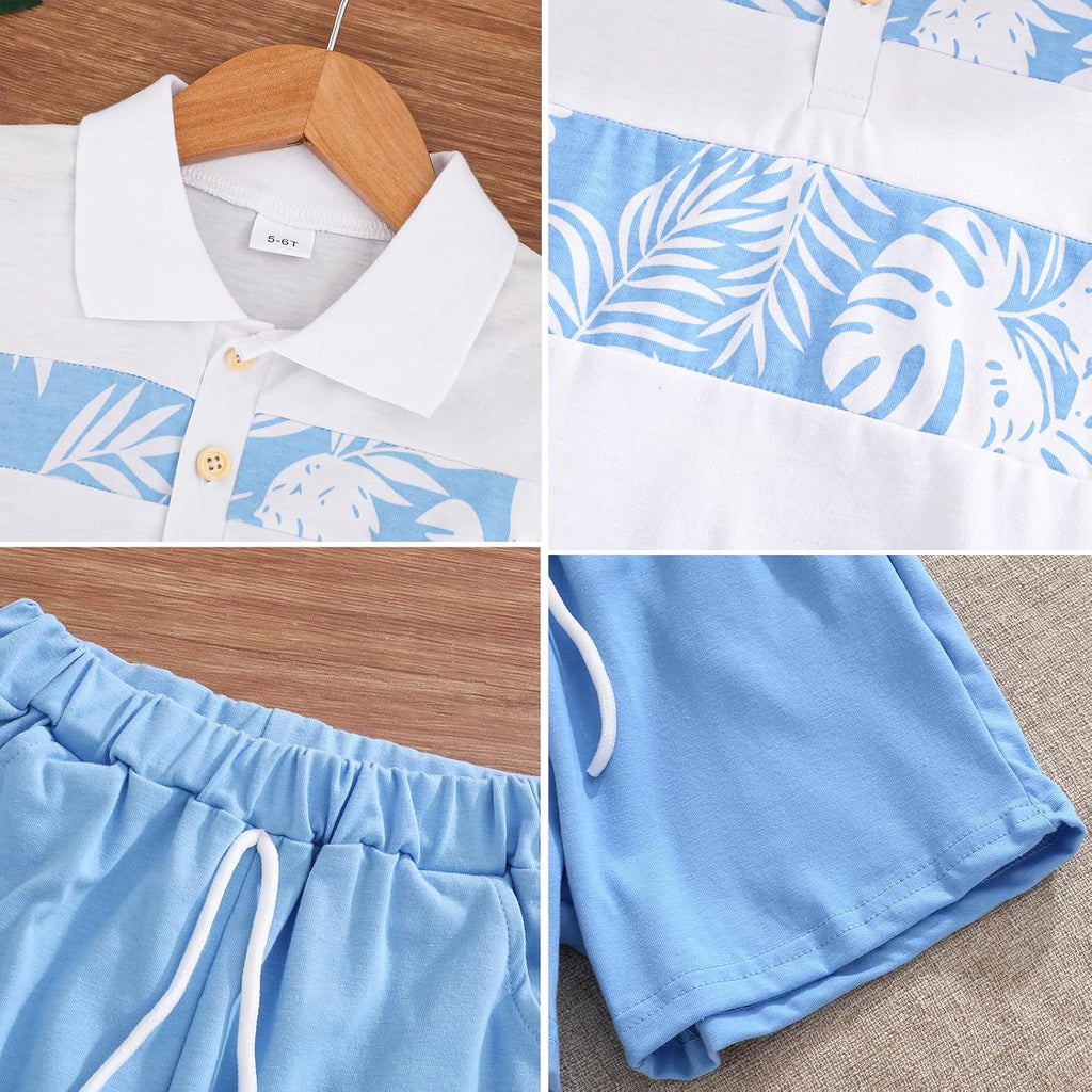 Toddler Boys 2 Piece Outfits Button Down Shirt and Shorts Set, Short Sleeve Casual Summer Clothes Years
