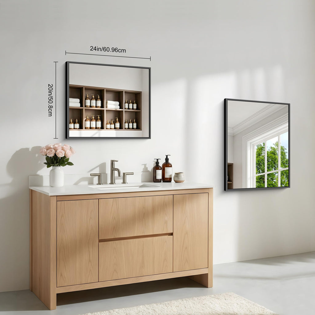 Bathroom Mirror, 20x24 inch Wall Mirror Wall Mounted Black Rectangle Square Corner Mirrors, Black Bathroom Mirror