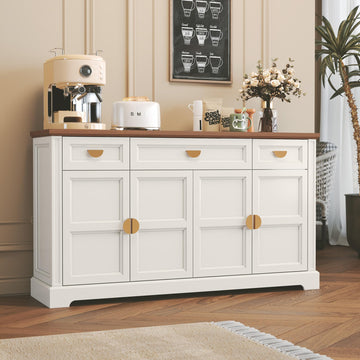 60'' Shaker-Style Large Sideboard Buffet Cabinet with Storage, White