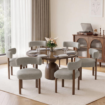 Mid-Century Modern Upholstered Dining Chairs Set of 6, Taupe