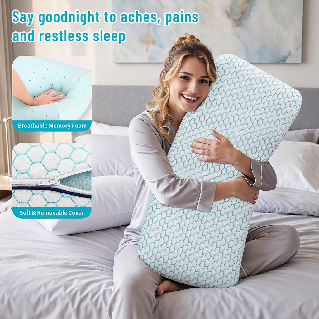 Bed Pillows for Sleeping 2PCS, Memory Foam, King Size, Blue | For Side, Back, Stomach Sleepers, Soft & Supportive
