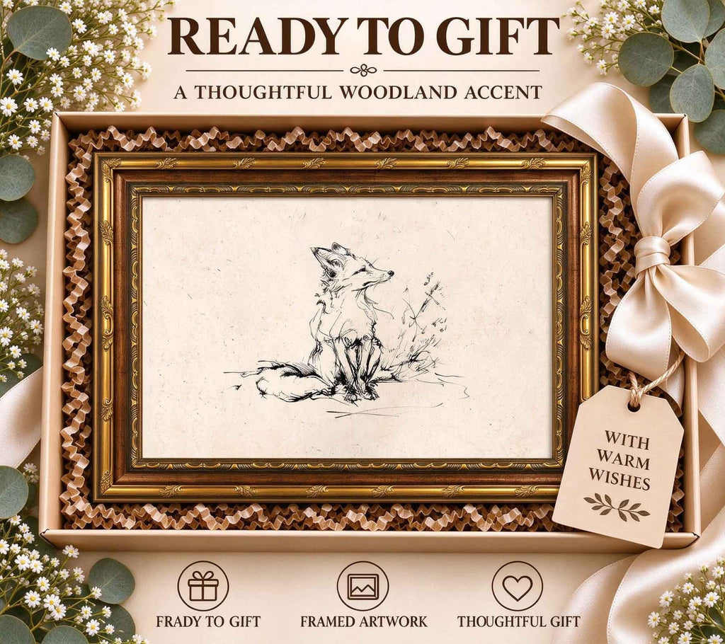 Vintage Fox Canvas Wall Art, Gold Framed Fox Sketch Print