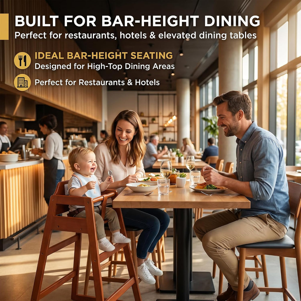 Stager Direct, Seating Ready-to-Assemble Restaurant Wood Bar Height High Chair, Baby Highchairs, Durable Dining