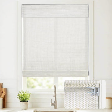 No Drill Cordless Bamboo Roman Shades, in, Off White| Natural material, Light Filtering, Easy Install