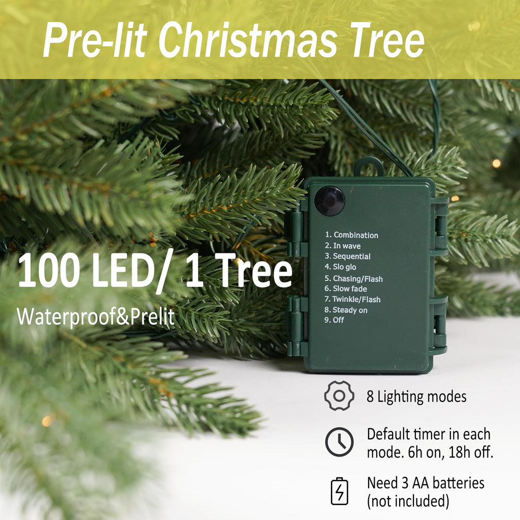 4FT Prelit Potted Christmas Tree with 100 LED, Artificial Christmas Tree Outdoor Indoor Decor, Battery Operated