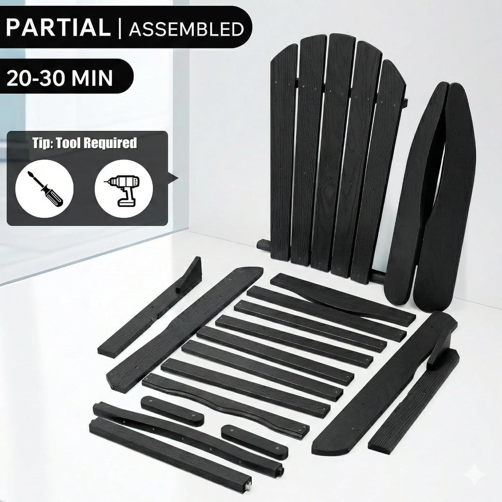 Outdoor Folding Adirondack Chairs Set of 2, Wooden Patio Adirondack Chair Foldable Fire Pit Chairs, Pre-Assembled