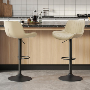 Swivel Bar Stools Set of 2, Mid Century Modern Bar Chairs with Black Metal Base, Adjustable Counter Height Stool with
