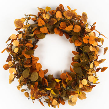 Eucalyptus Fall Wreaths for Front Door 22", Handmade Fall Leaves Wreath for Autumn, Floral Farmhouse Wreath for Wall