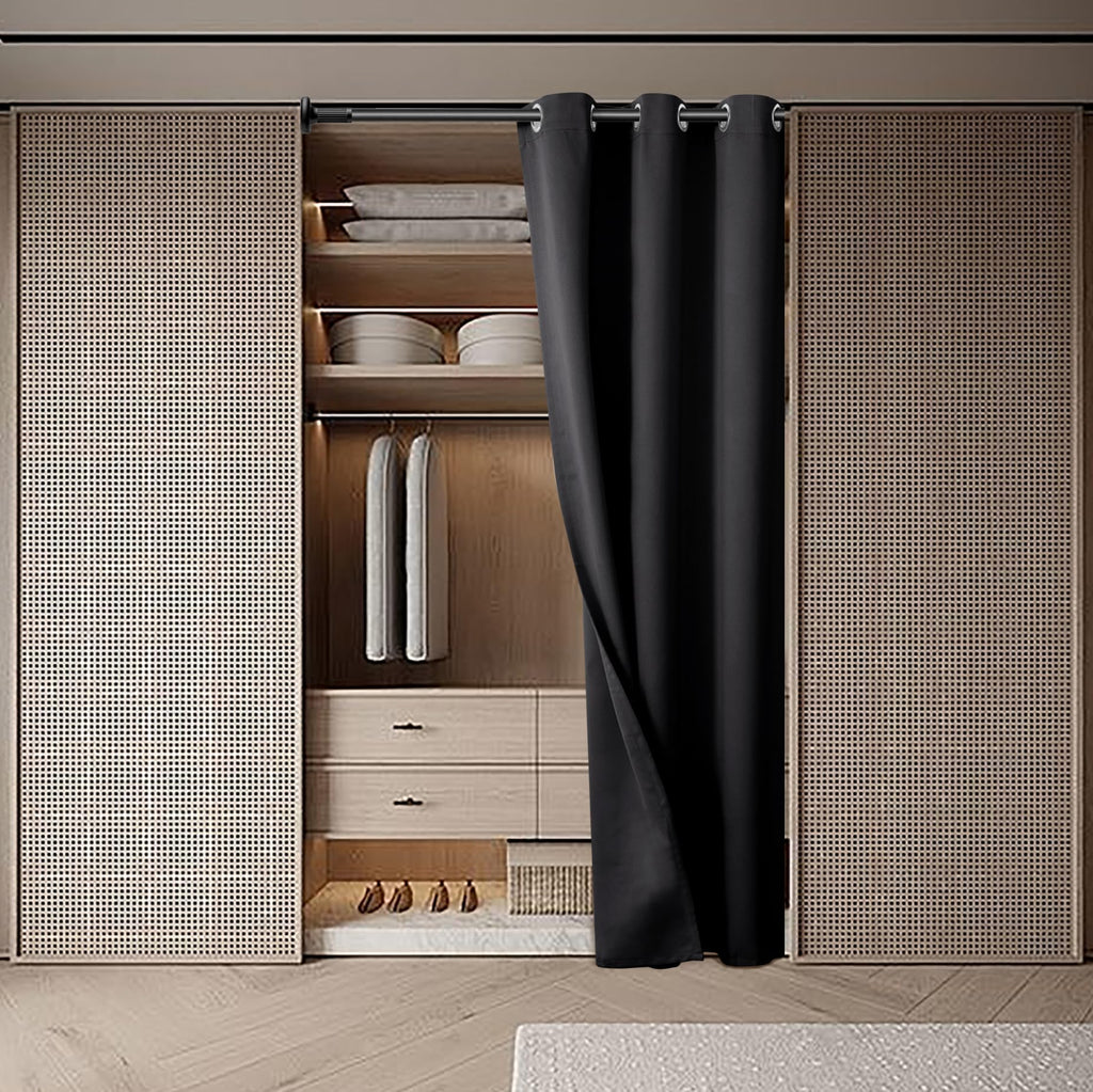 Black Door Curtain 80 Inch Length for Doorway, Bedroom Closet Curtain, Privacy Thermal Insulated Blackout Grommet
