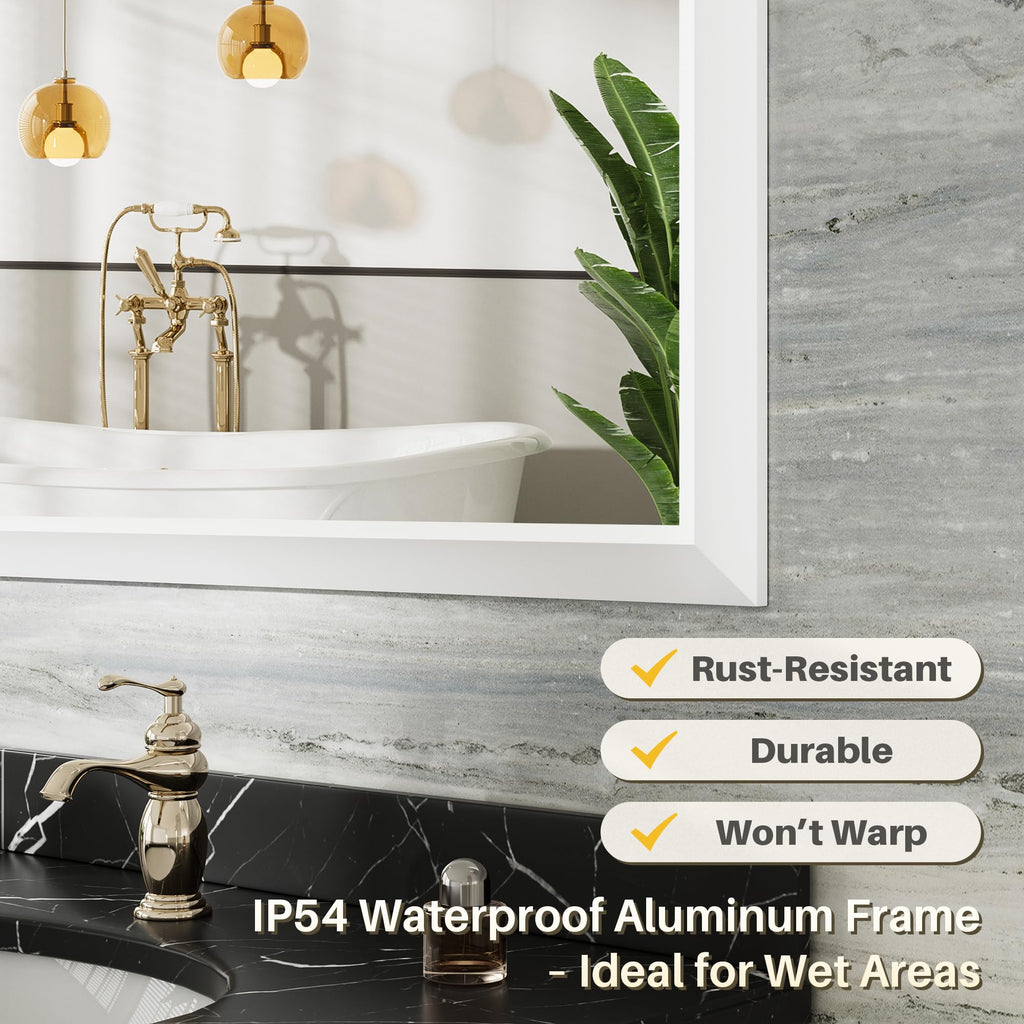 Bathroom Wall Mirror, White Metal Frame, 48x30 Inch