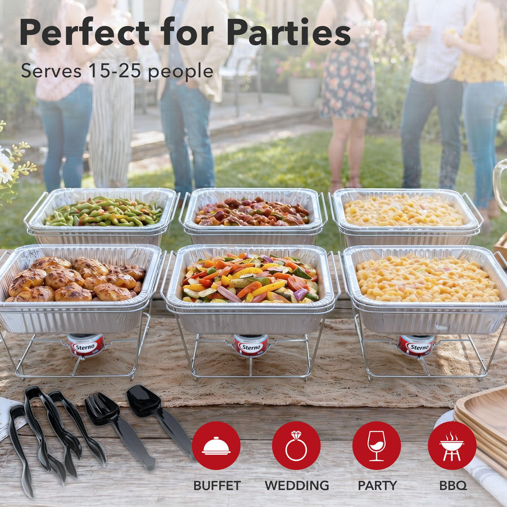 Half Size Disposable Chafing Dish Buffet Set with Fuel, 6 Pack