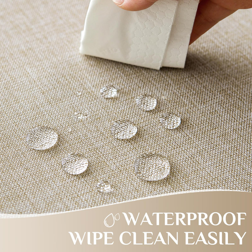 Large Outdoor Tablecloths 104x60 inch Beige Rectangular Faux Linen Table Cloth Waterproof Stain and Wrinkle Resistant