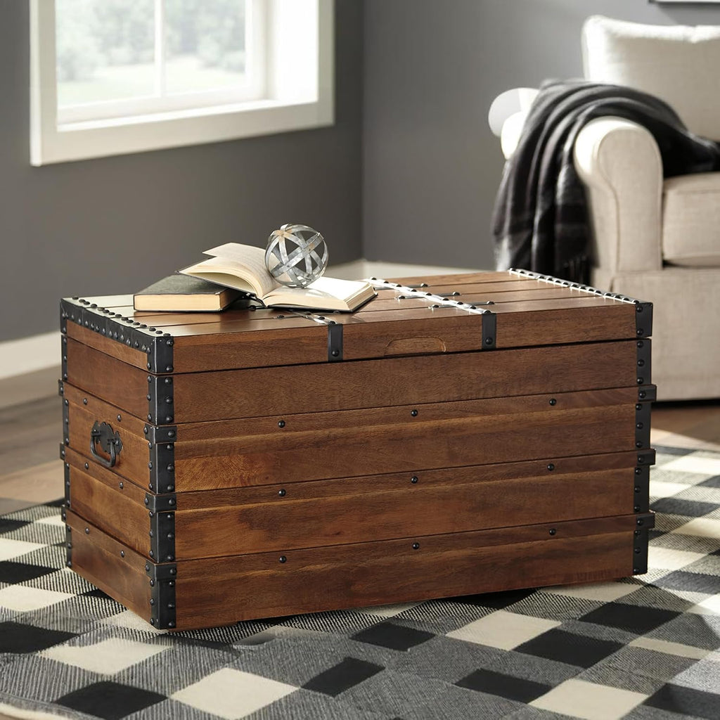 Kettleby Vintage Wood Storage Trunk or Coffee Table with Lift Top 19", Brown | Coffee table with storage, Crafted