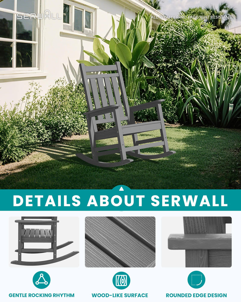 Outdoor Rocking Chair Set of 8, Patio Rocking Chairs for Adults, Grey