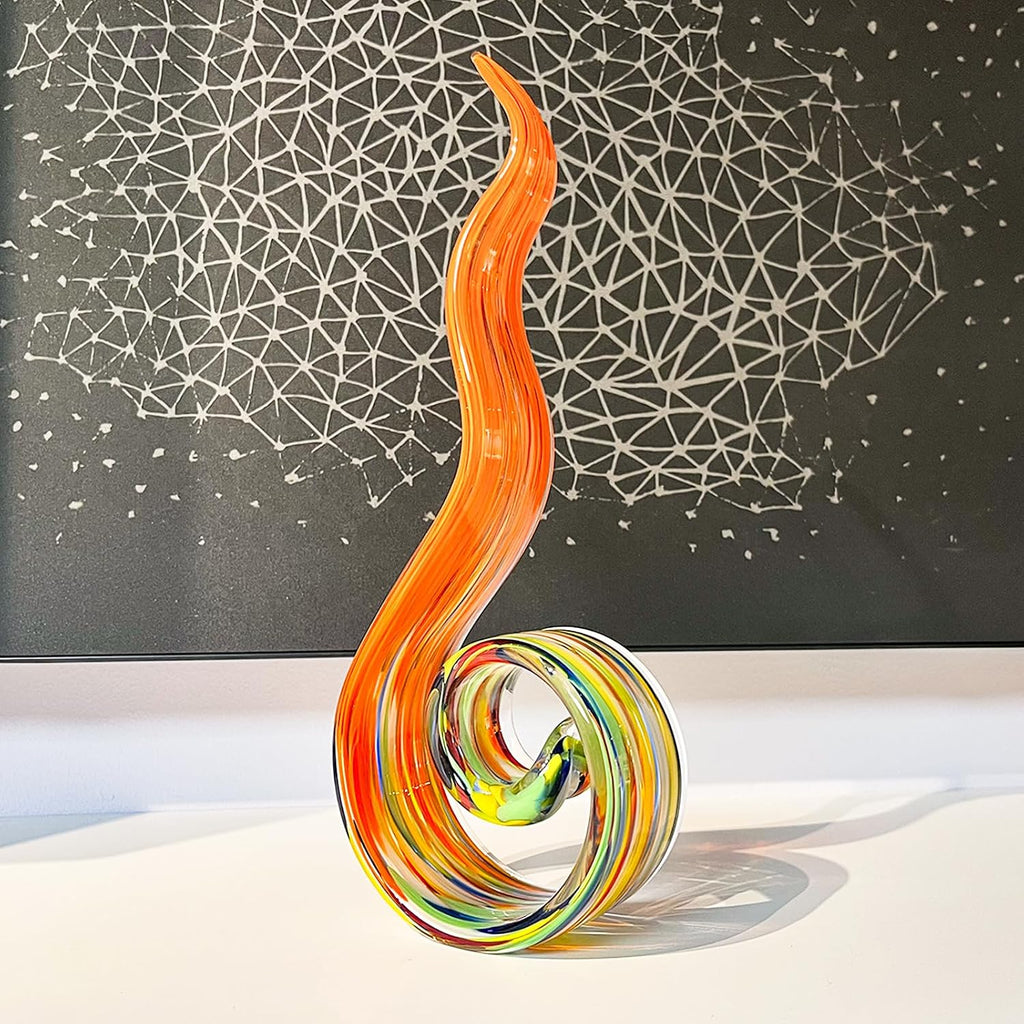 11.4" Tall Hand Blown Glass Sculpture, Murano Style Art , Modern Coastal Home Decor Accent for Shelf