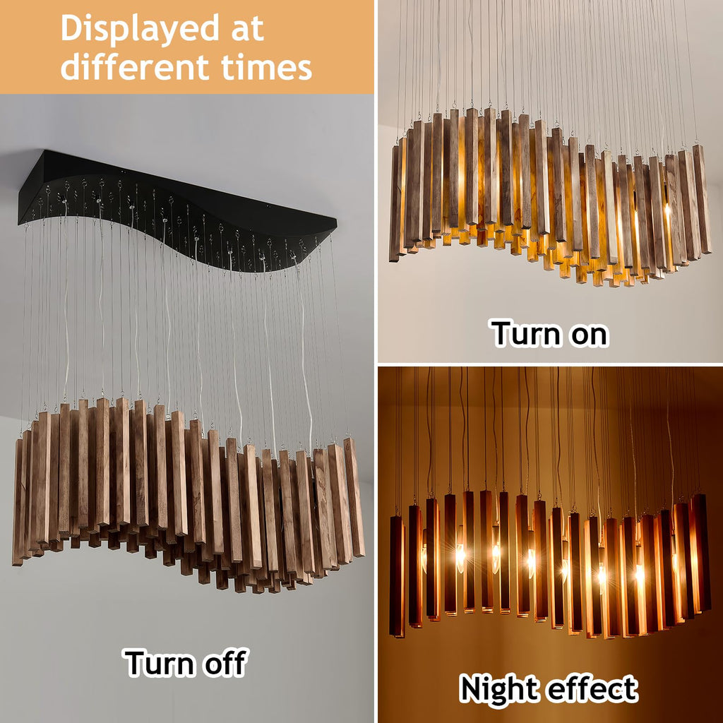 8 Light Wood Chandelier Light Fixture Boho Pendant Light Rustic Large Hanging lamp for Farmhouse Living Doom Entryway
