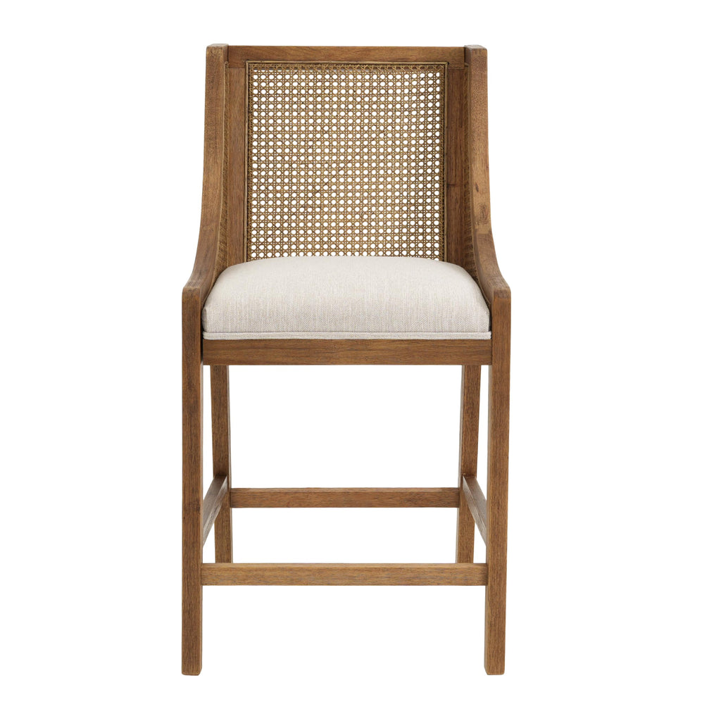 25.5" Fabric Upholstered Wood and Cane Counter Stools with Backrest