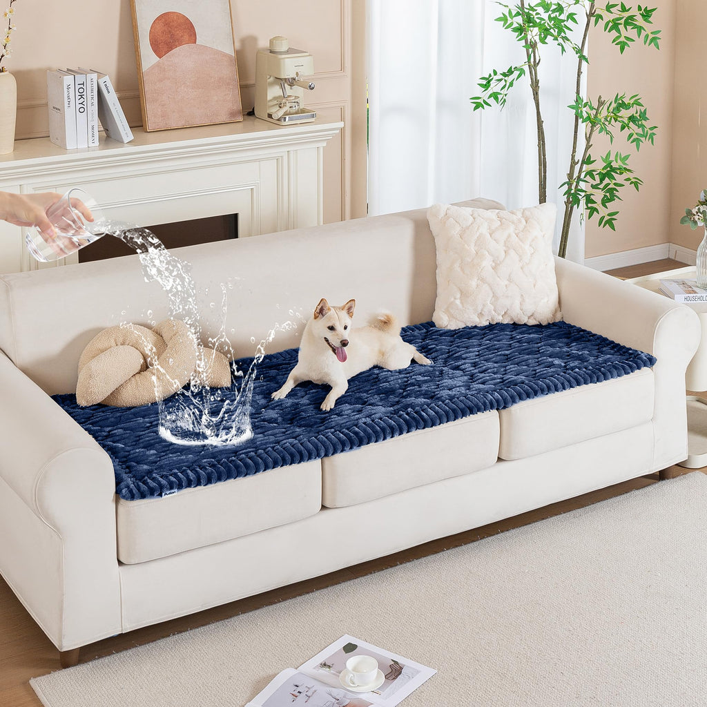 100% Waterproof Fuzzy Couch Cover for Dogs Navy Blue 27.6"x70.9"