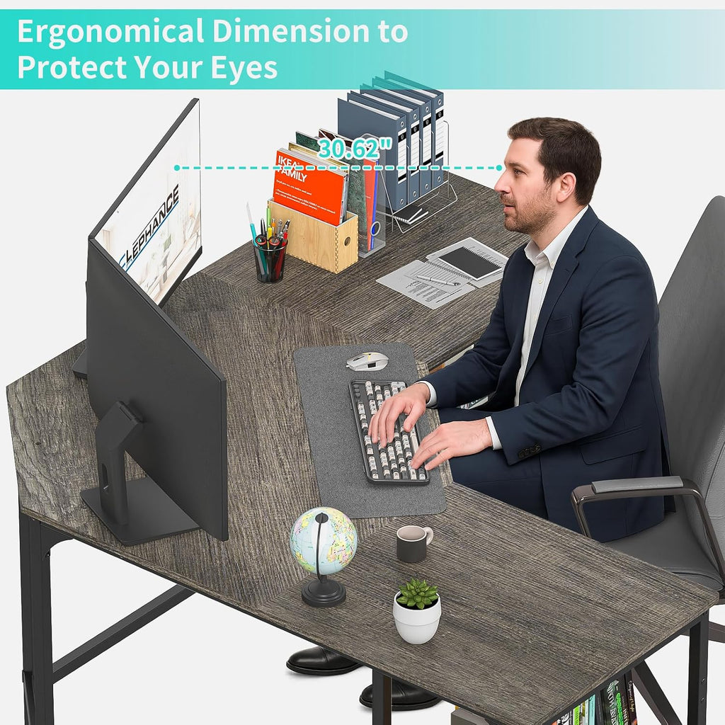 Large L-Shaped Computer Desk with Shelves, Corner Desk, Home Office Writing Workstation, Gaming Desk PC Latop Table