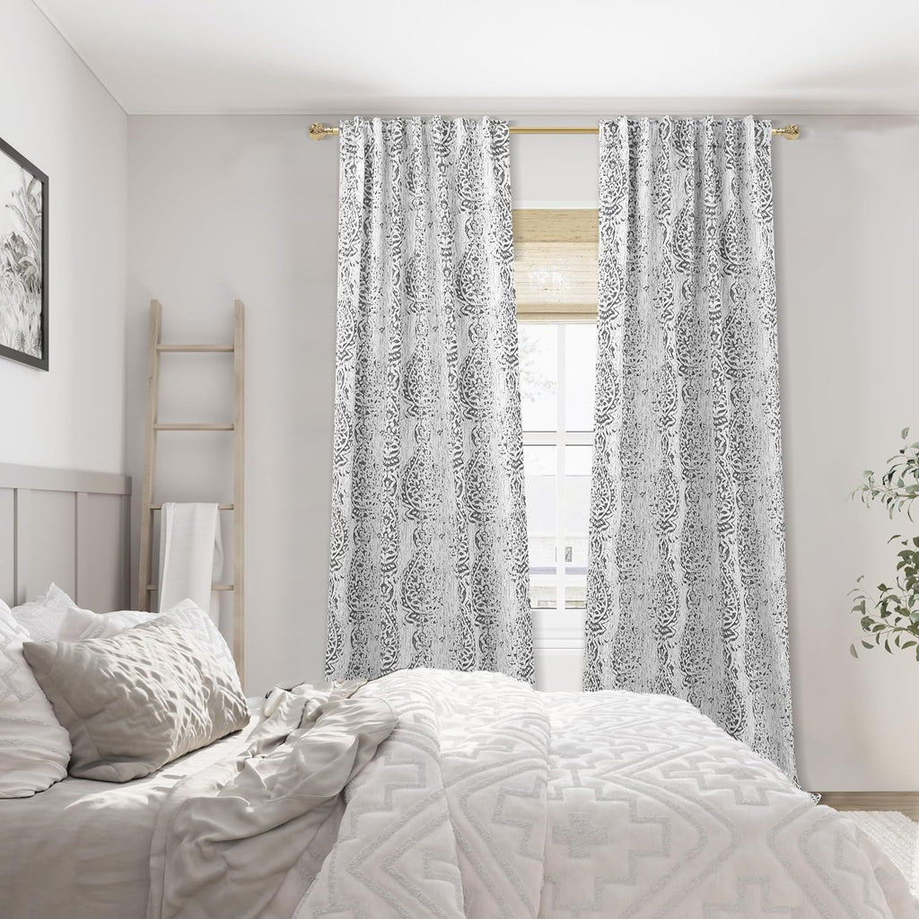 108 Inch Curtains, 9FT Damask Jacquard Luxury Back Tab Drapes Bedroom, 2 Panels Set, 9 FT Length 52'' L x 108'' W