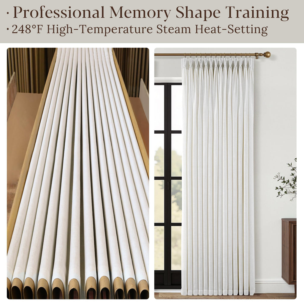 100 Inch Extra Wide Pinch Pleated Linen Curtains 100 Inch Length Bedroom Natural Cream Beige Privacy Drapes Light