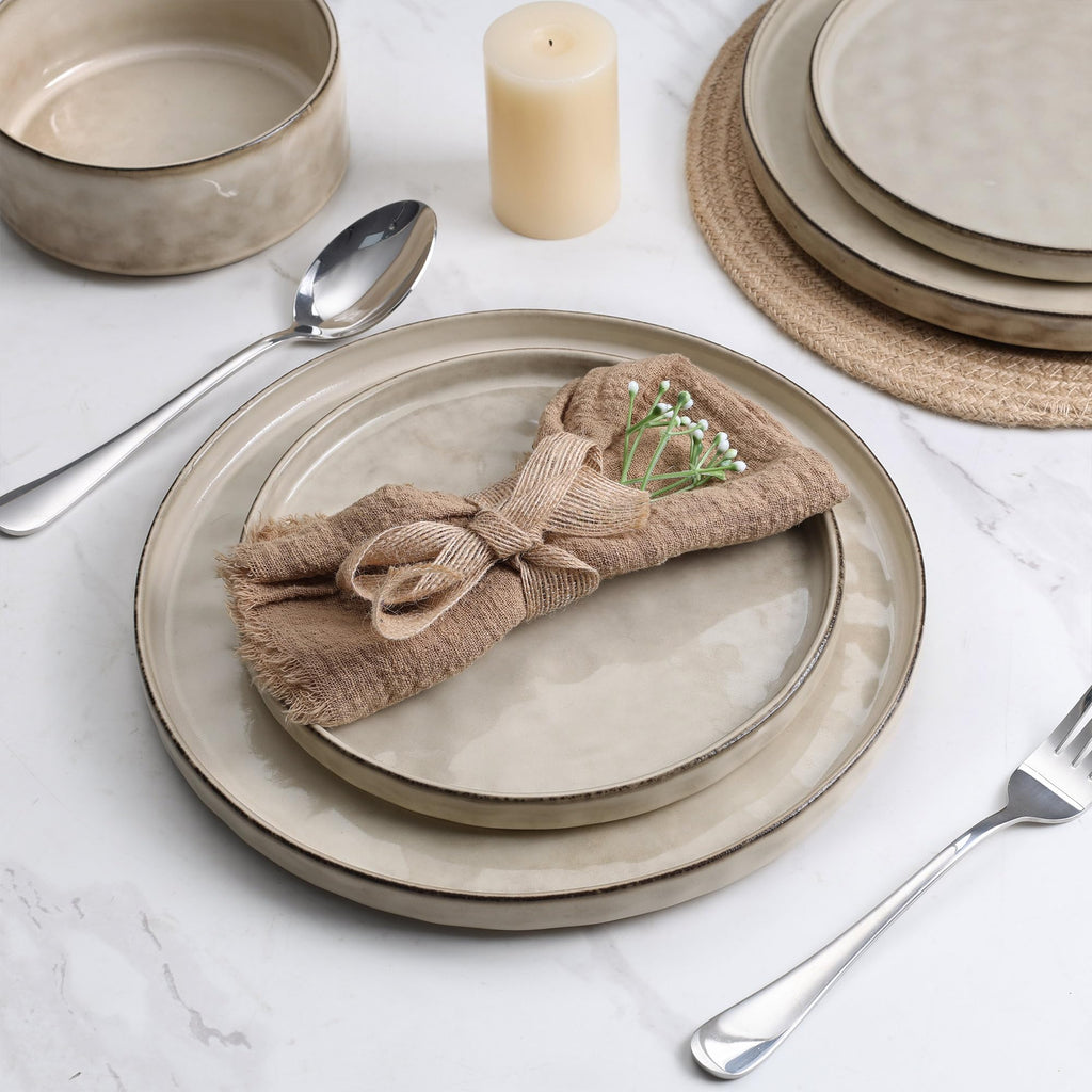 6 Pieces Stoneware Dinnerware Set, Dishes Set for 2, Sandy Beige