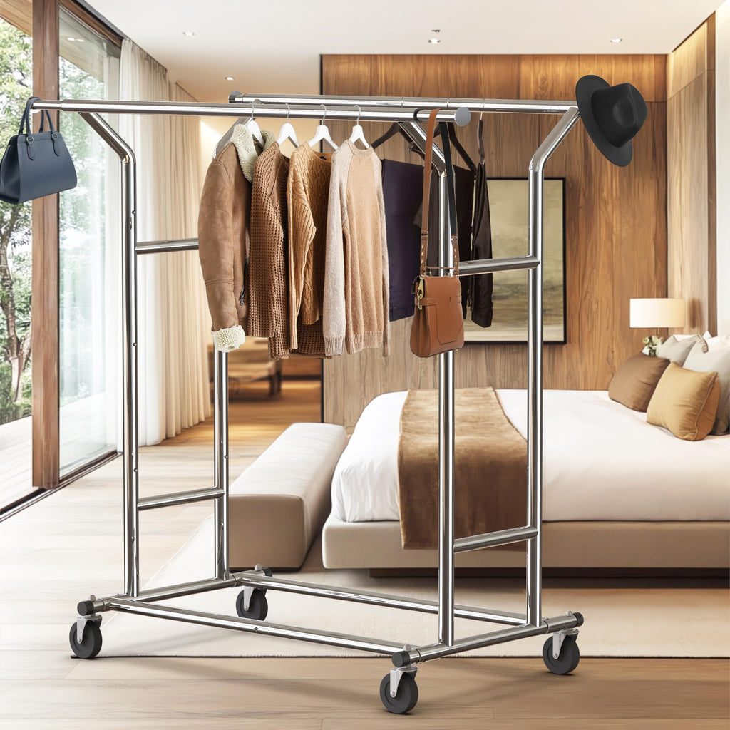 Heavy Duty Double Rail Clothing Garment Rack, Chrome