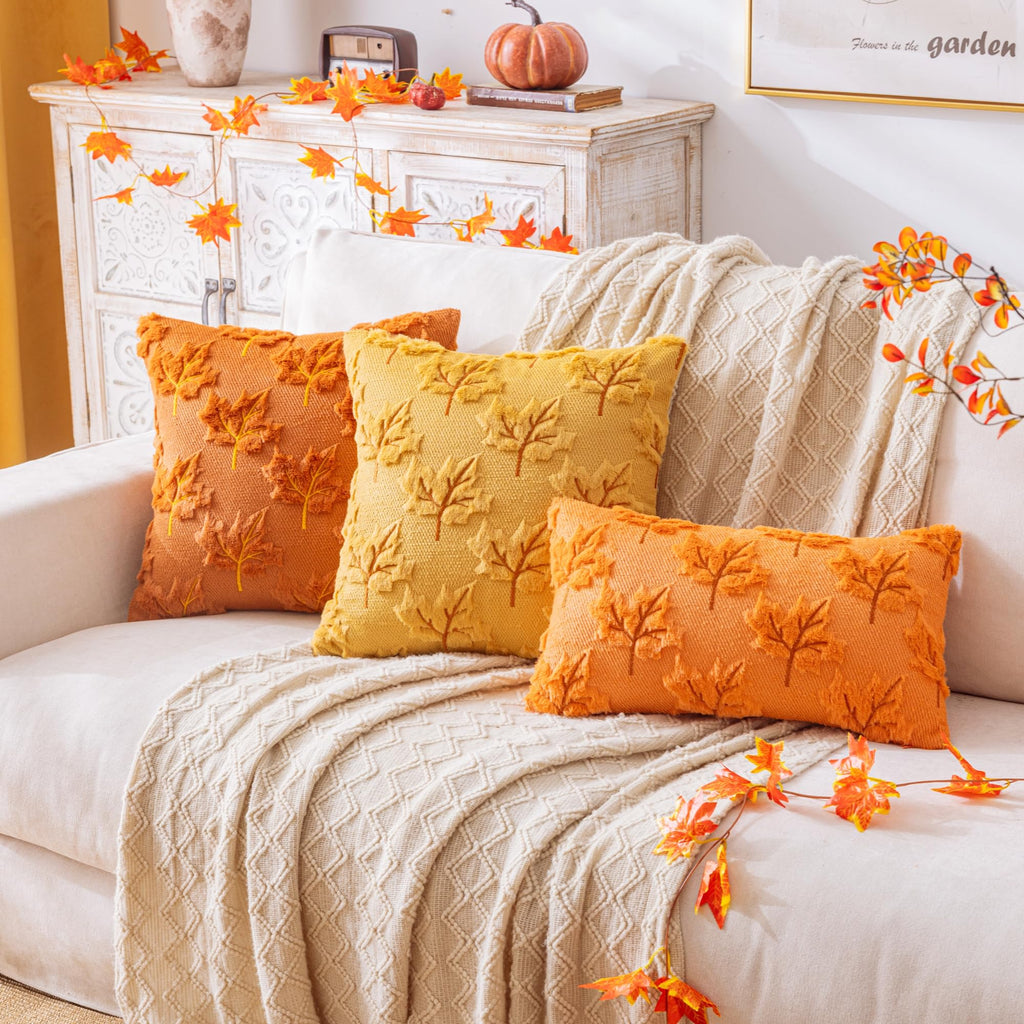 Maple Leaf Fall Yellow Throw Pillow Covers 20x20 Inch Set of 2