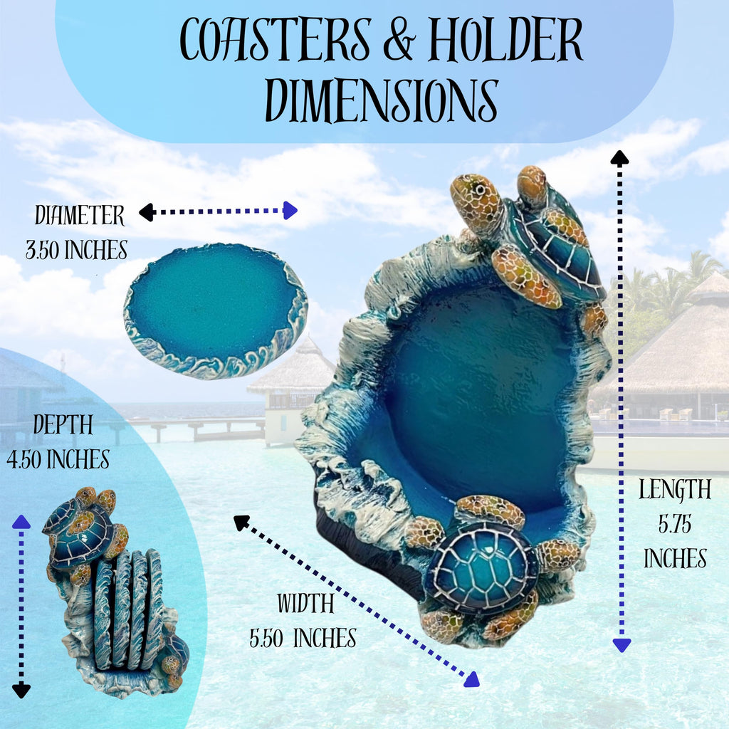 Nautical Coaster Set with Turtle and Ocean Wave Design