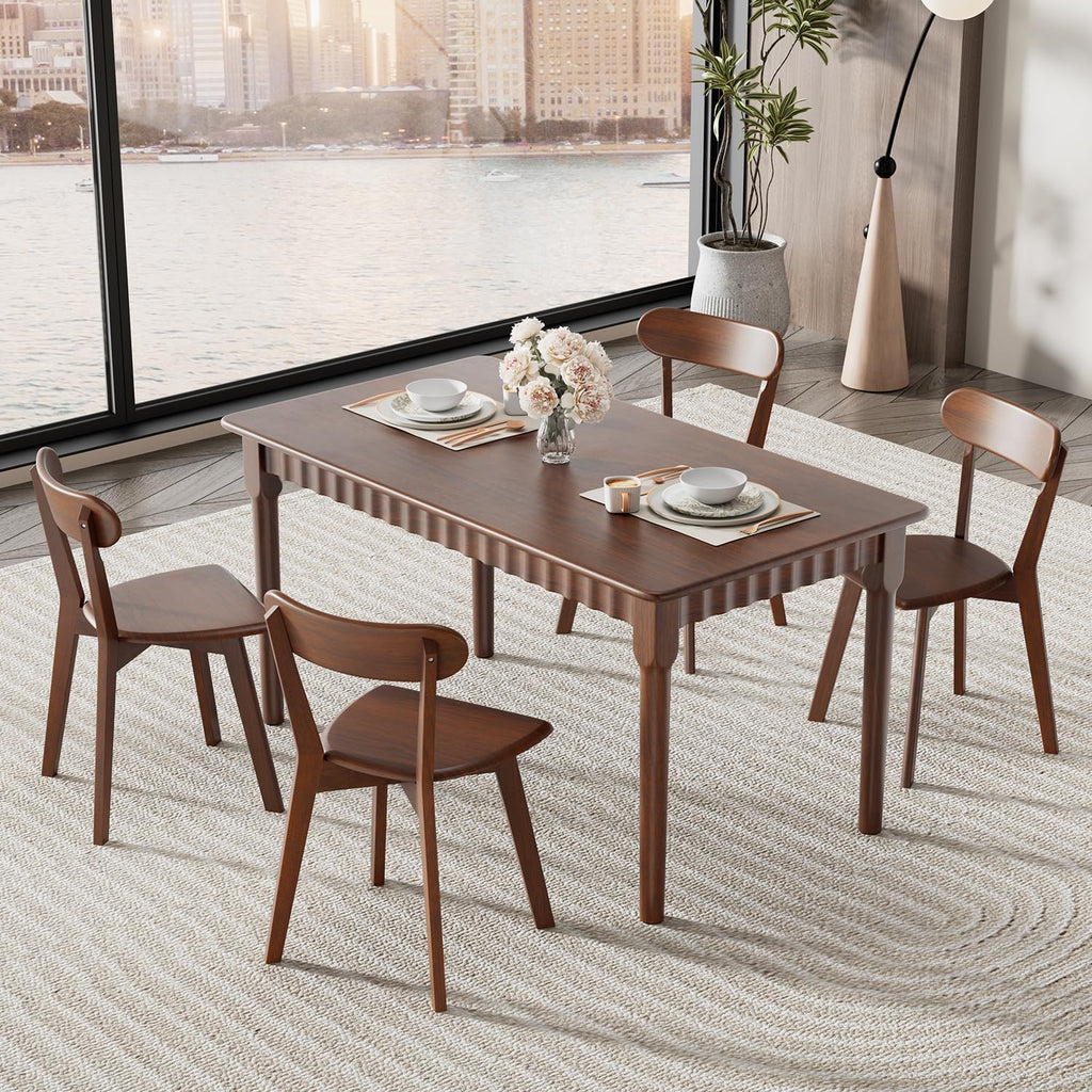 59 Inch Solid Wood Dining Table for 4-6, Farmhouse Kitchen Table with Large Tabletop, Mid Century Modern Table for