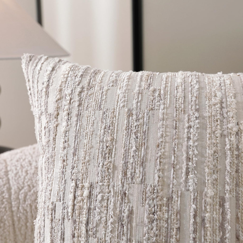 Striped Throw Pillow Covers 20x12 Set of 2 Beige Textured Boucle Chic Morden Boho Accent Farmhouse Decorative