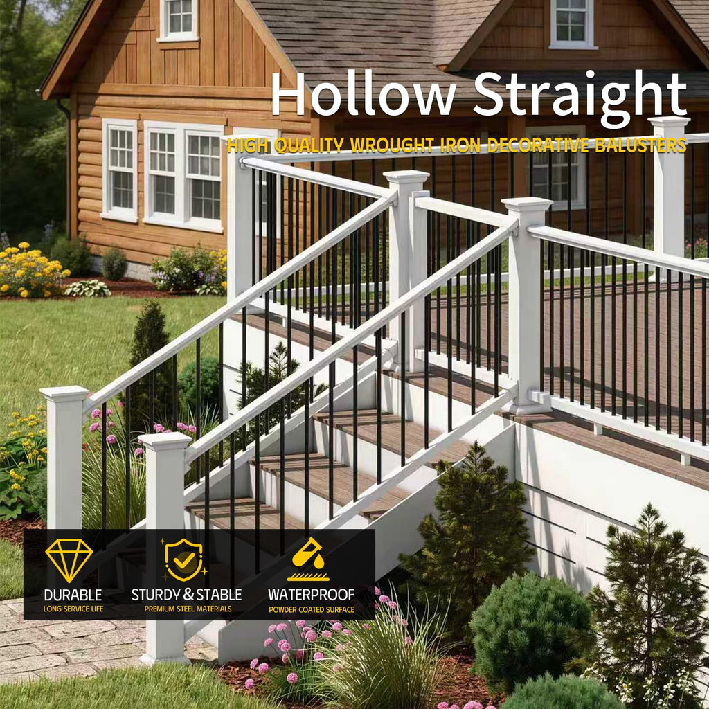 Wrought Iron Balusters (Set of 15), Hollow Straight Stair Spindles, Decorative Metal Balusters Spindles for Decks, 1/2