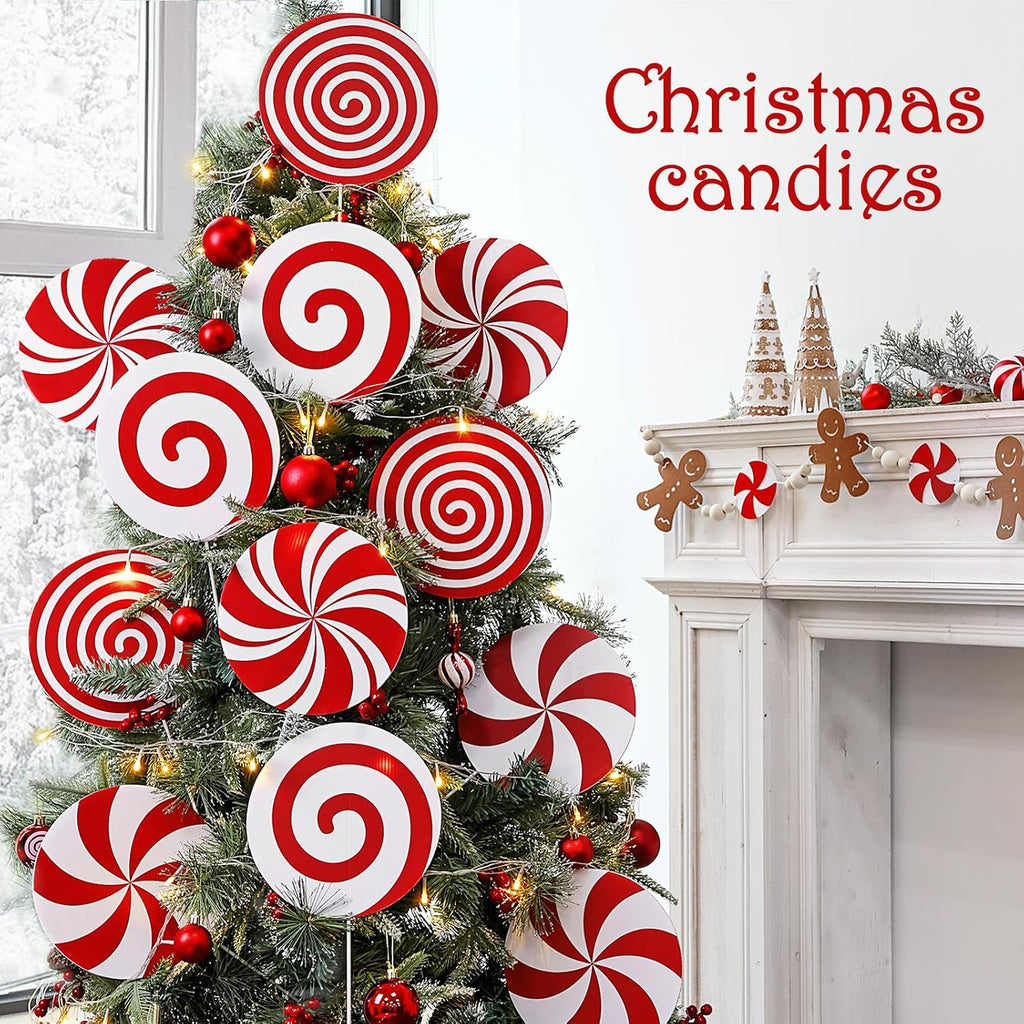 Christmas Decorations Indoor Tree Picks: Large Red White Peppermint Lollipop Christmas Picks for Tree, Cute - Set of 12