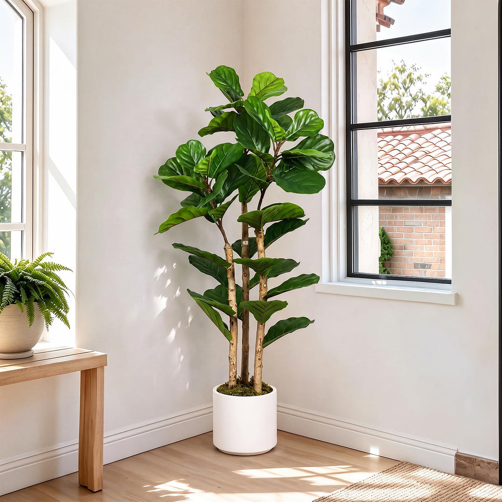 4ft Artificial Fiddle Leaf Fig Tree with White Planters