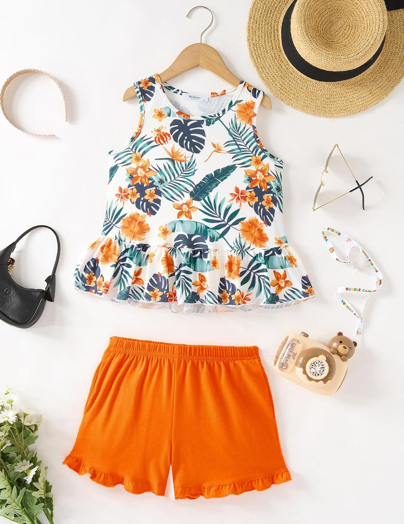 Toddler Girls Summer Outfits Sleeveless Ruffle Top and Shorts Set