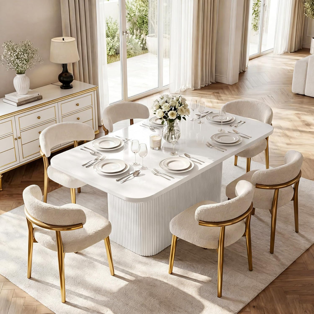 63" White Dining Table with Fluted Pedestal, Modern Kitchen Table for 4-6 People, Dining Room Table for Dining Room