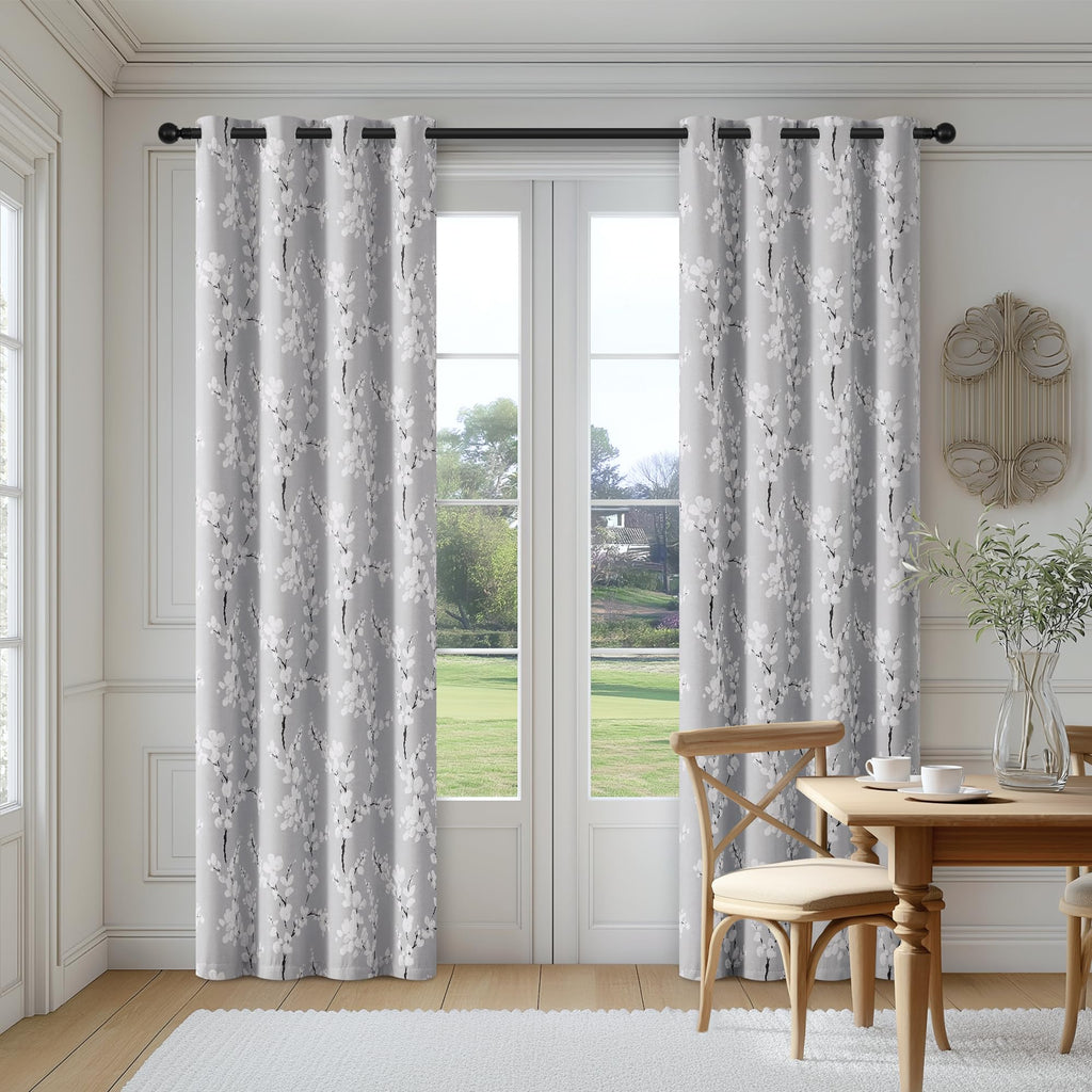 Grey Blackout Floral Curtains, 63 Inches, 2 Panels