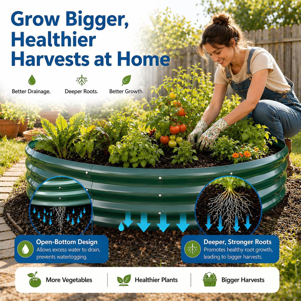 5FT Round Raised Garden Bed, Heavy Duty Galvanized Metal Planter Box for Vegetables, Flowers & Herbs, Rust-Resistant