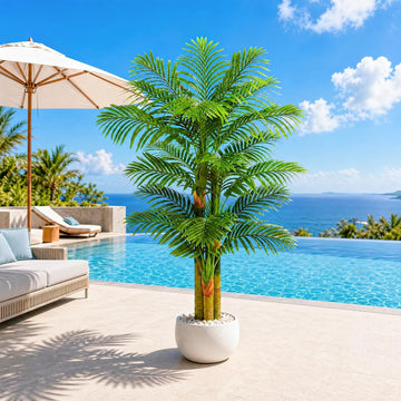 5FT Artificial Golden Cane Palm Tree, Fake Palm Tree UV Resistant