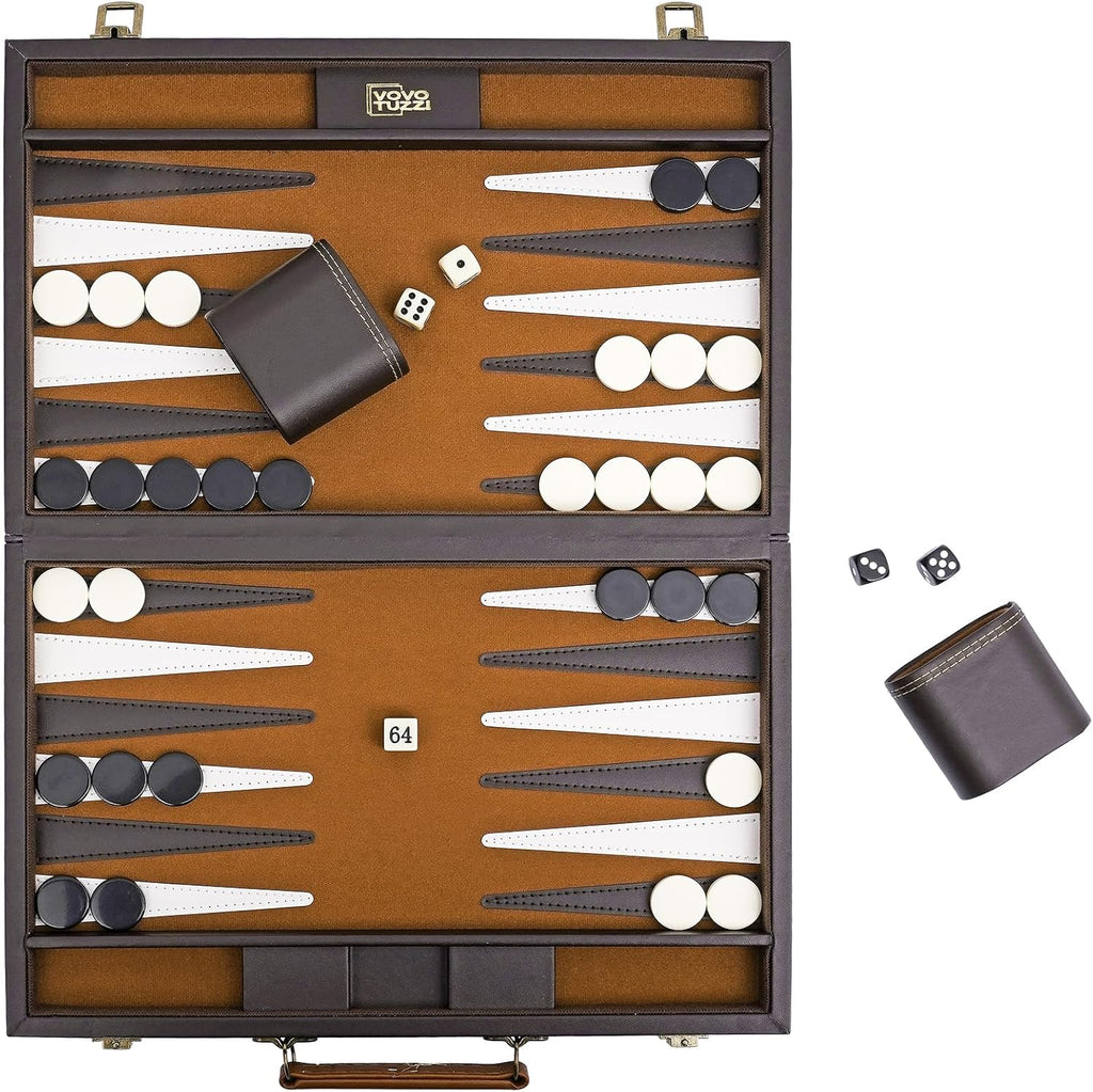 Backgammon Sets for Adults, 15 Inch PU Leather Backgammon Set, Portable Travel Backgammon Board Game, Classic - Set of 15