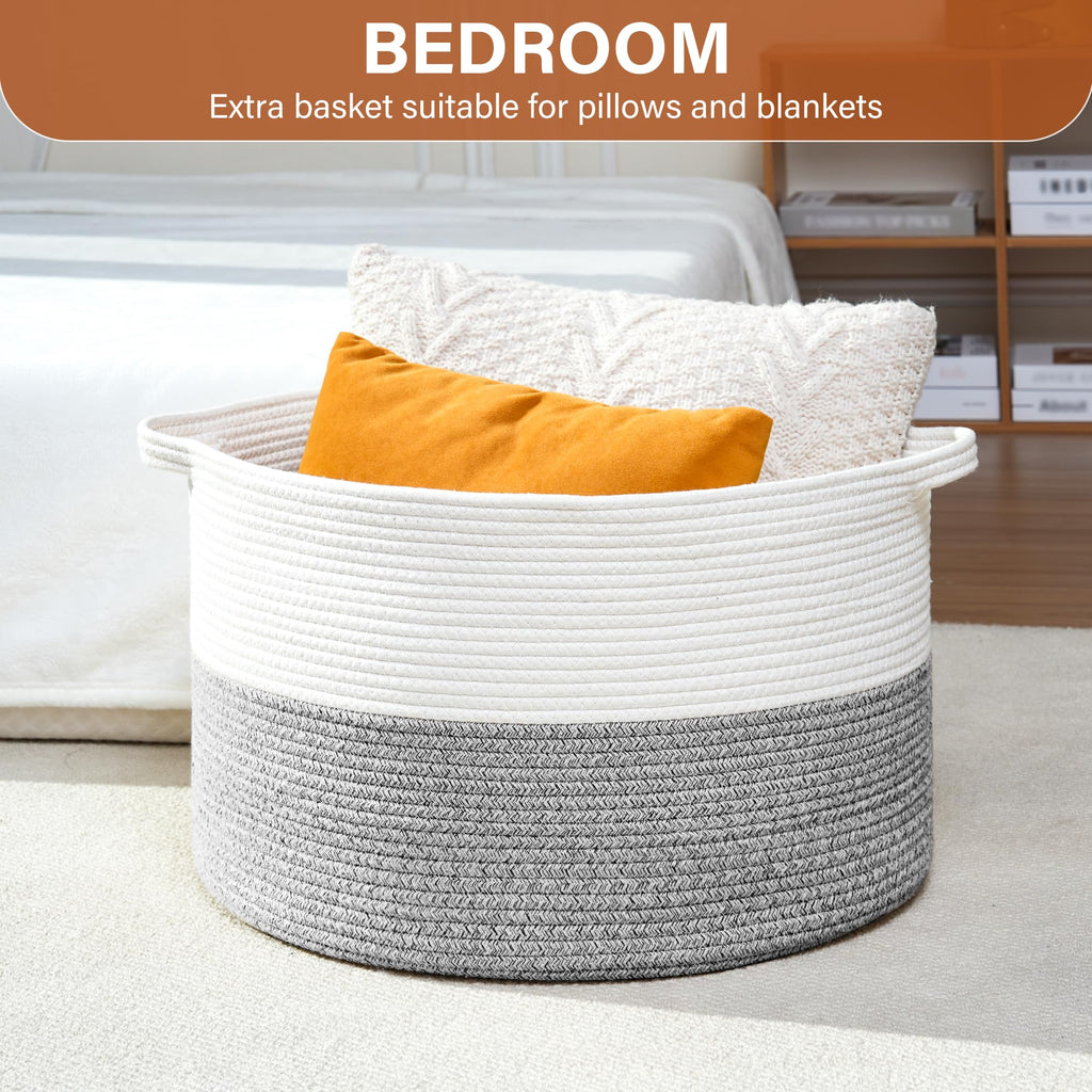 Foldable Laundry Hamper Basket with Collapsible Handle Cotton Rope Soft Woven Fabric Storage Organizer Clothes Toys