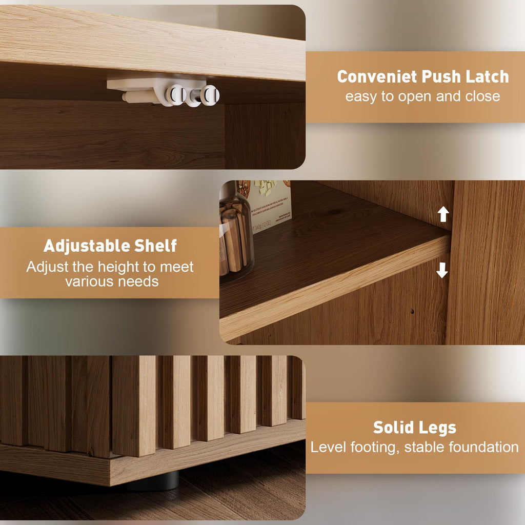 126" Fluted Sideboard Cabinet with Storage, Buffet Credenza, Oak