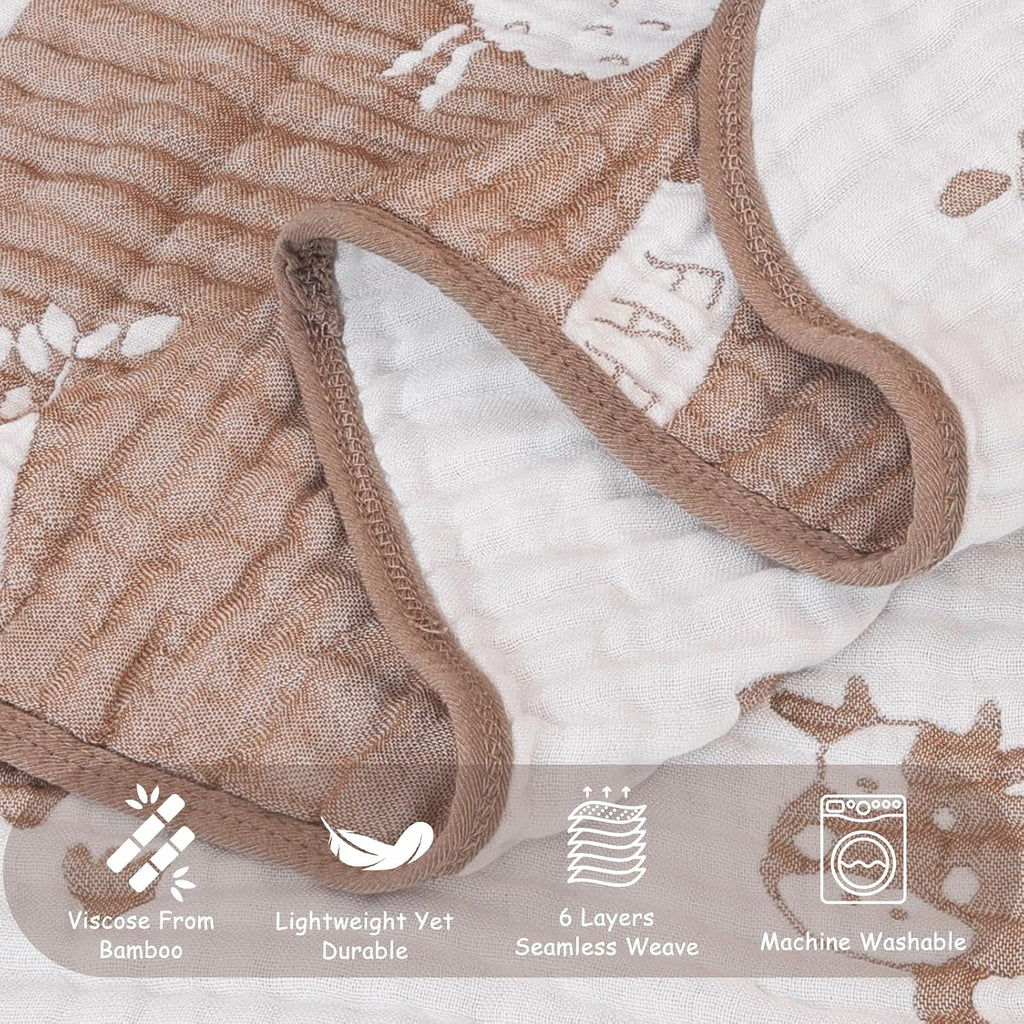 Ultra Soft Muslin Baby Blanket 6 Layers Neutral Swaddles Bed Blankets with Lovey Animal Design for Newborn Babies