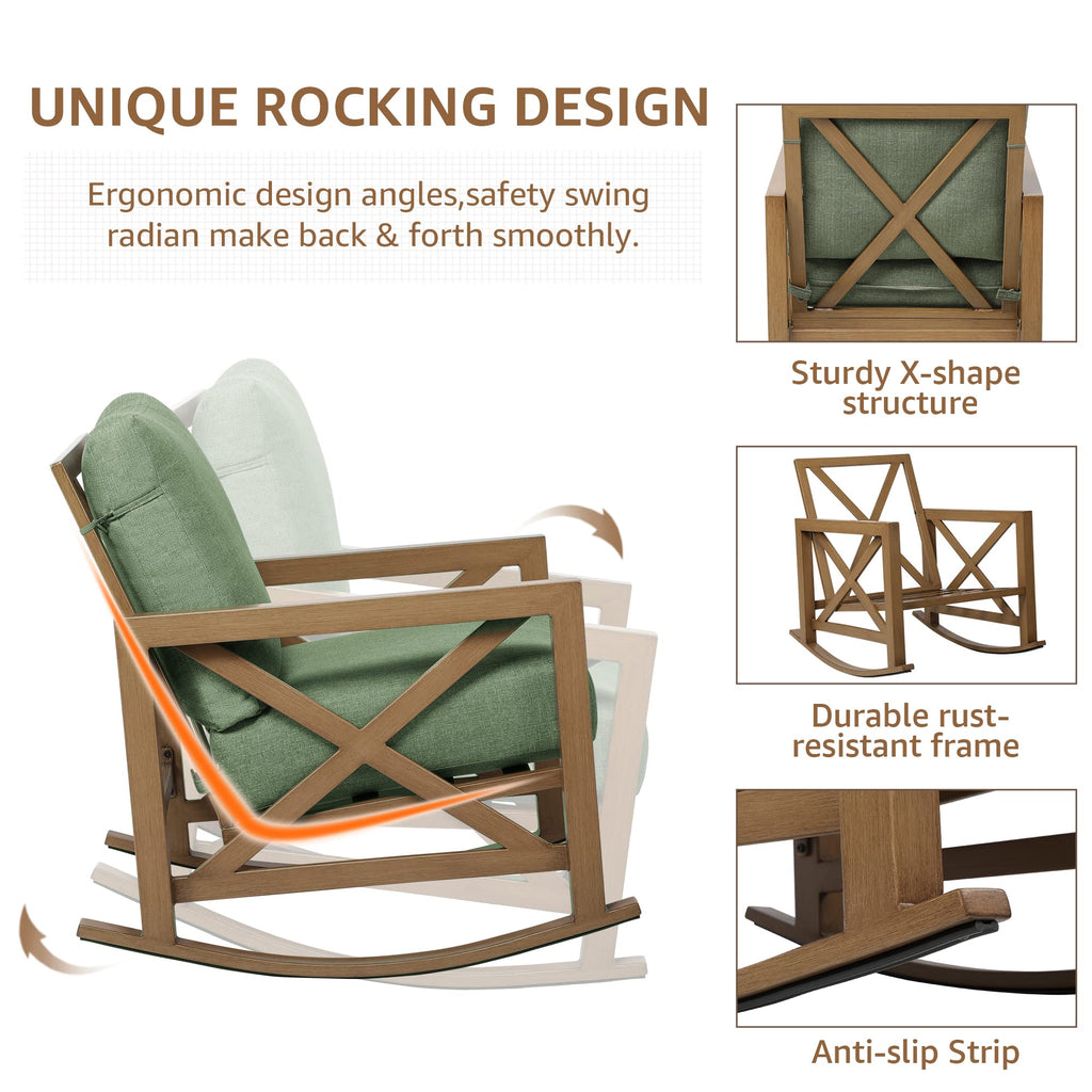 3 Piece Patio Rocking Bistro Set, 6.5'' Thick Cushions