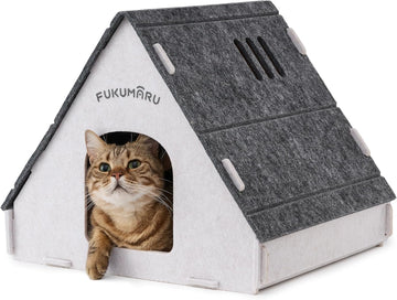 Cat House Cave Bed for Indoor Cats, Large Warm Felt Cat Hideaway