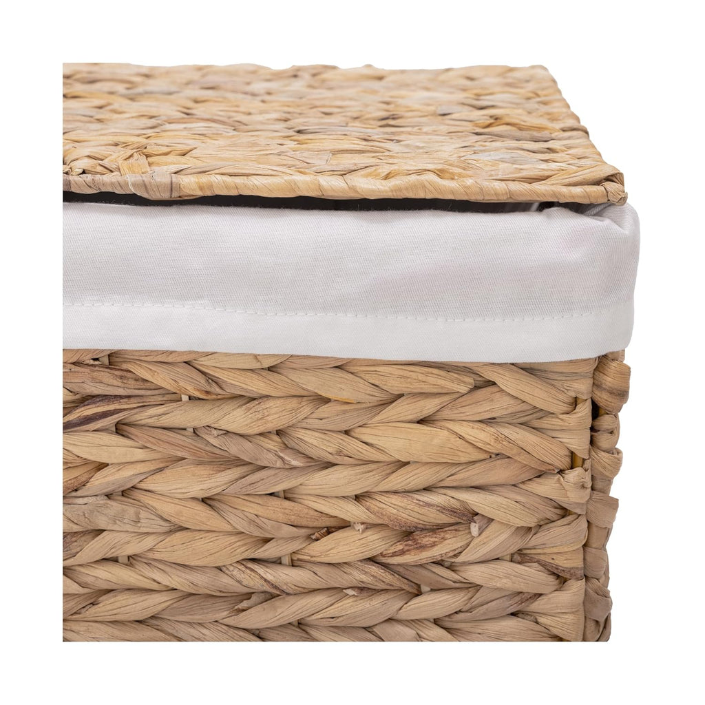 Premium Natural Handwoven Portable Laundry Bin Basket with Carrying Handles, Natural Water Hyacinth, Rectangular