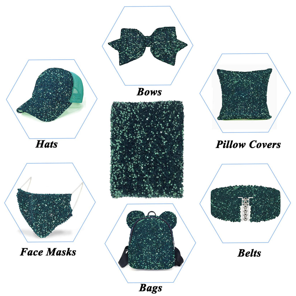 Emerald Green Fabric by the Yard Sequin Velvet Fabric 1 Yard Sequin Stretch Fabric by the Yard Sequence for Sewing