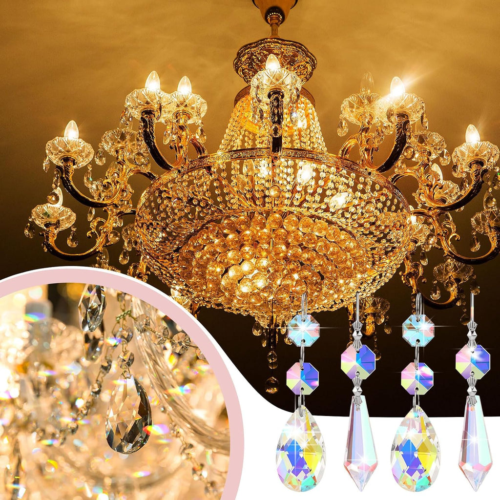 24 Pcs Chandelier Crystal Replacement 38 mm Teardrop & Icicle Crystal Prisms Hanging Gems Parts for Lamps and